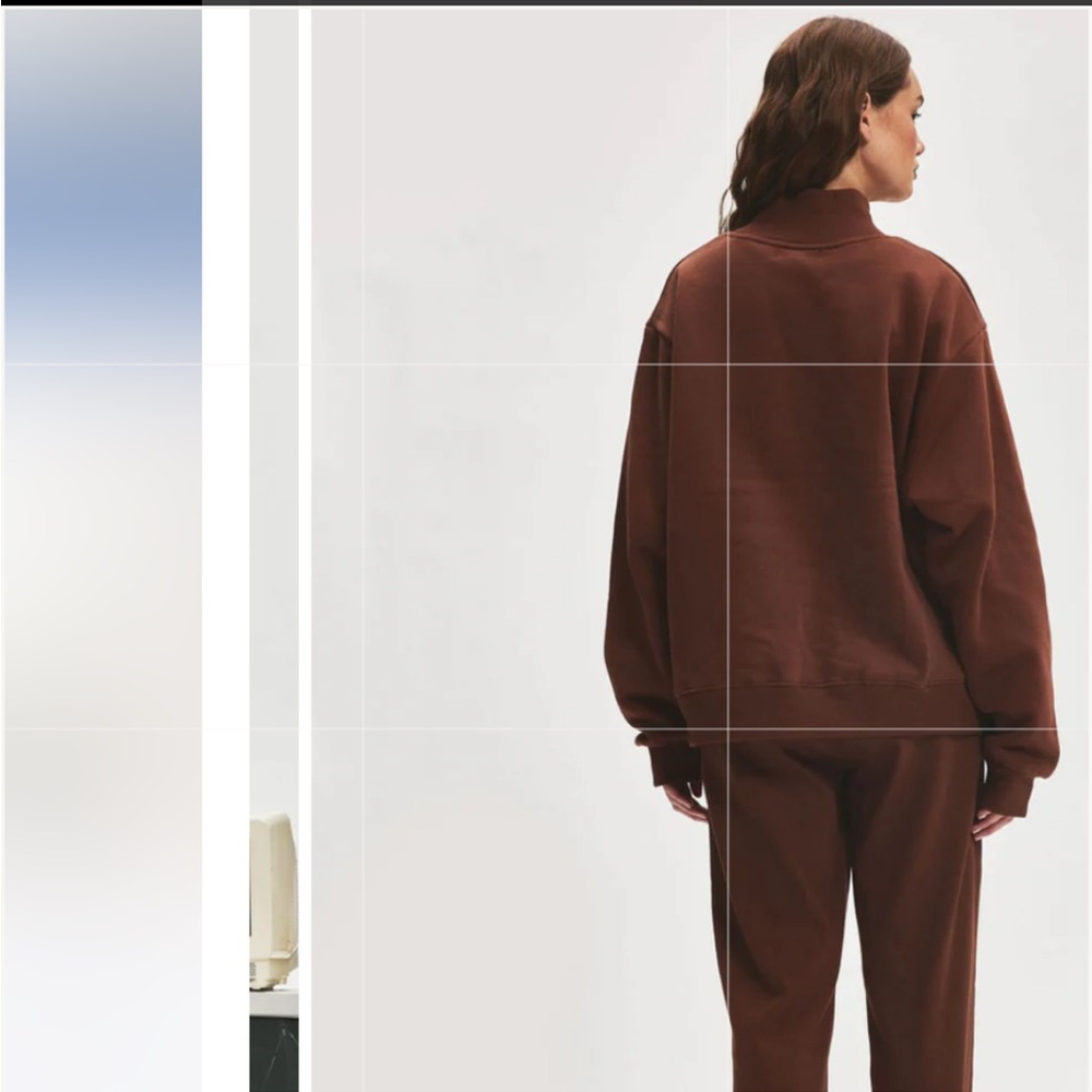 NWT Parke Fleece Varsity Turtleneck Sweatshirt  in Mocha + White L/XL - Picture 4 of 9